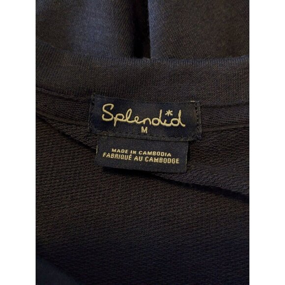 Splendid Henley Tunic Top Womens M Navy Blue Long Sleeve Ribbed Hem Side Splits - Picture 6 of 8